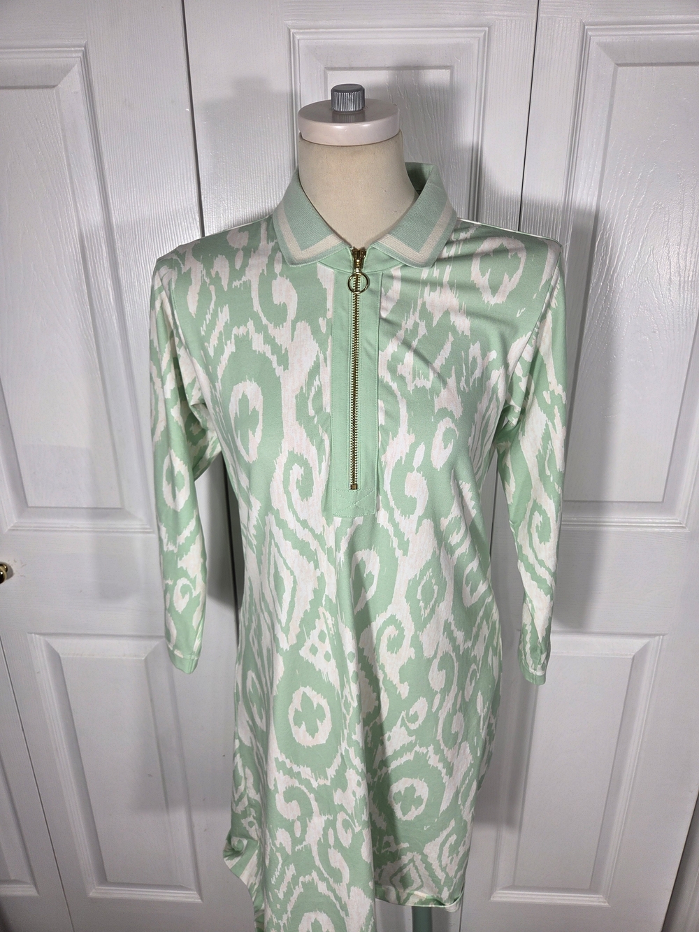 Spartina 449 Mint Green & White Polo Zip Top with Gold Hardware M